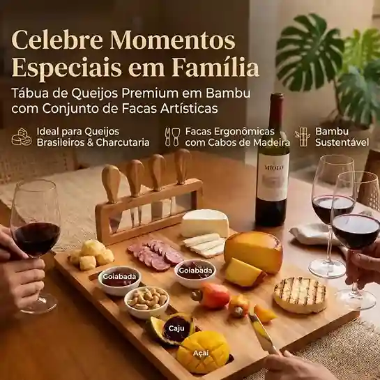 Tabua Queijos E Frios + Kit Espátulas 04 Peças