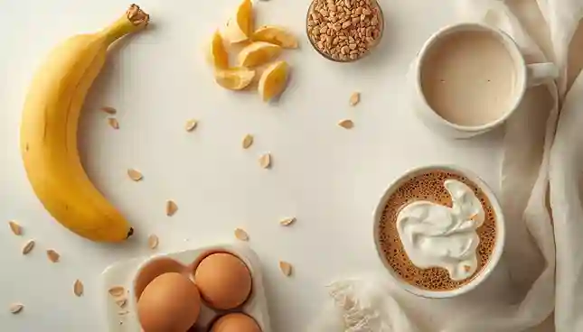 alimentos do melhor café da manhã na quimioterapia dispostos em flat lay - nutrição oncológica