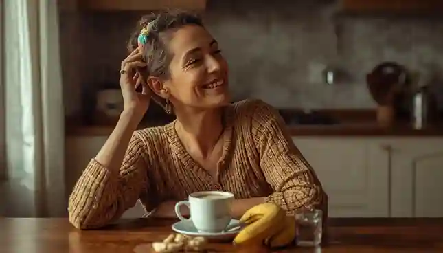 melhor café da manhã na quimioterapia - mulher em tratamento oncológico se alimentando com carinho dentro de casa